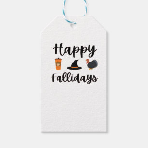 Cute Fall season Happy Fallidays Thanksgiving Hall Gift Tags