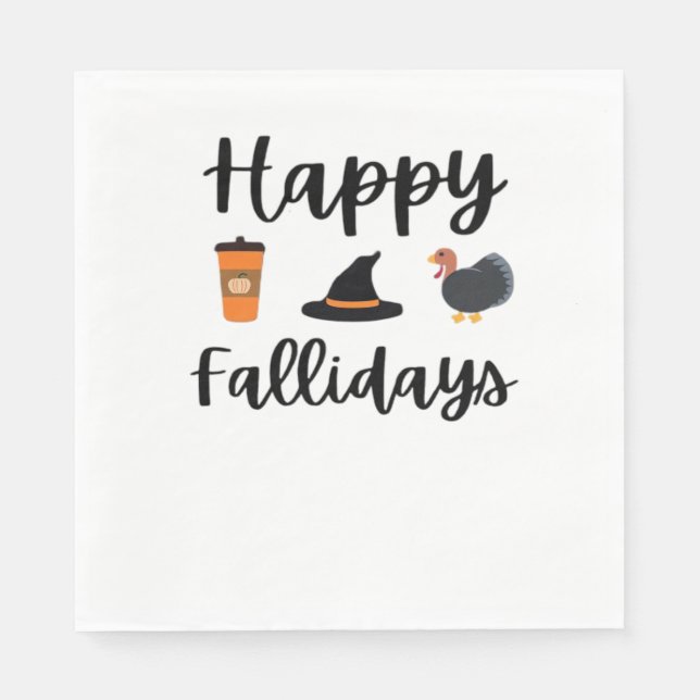 Cute Fall season Happy Fallidays Thanksgiving Hall Napkin (Front)