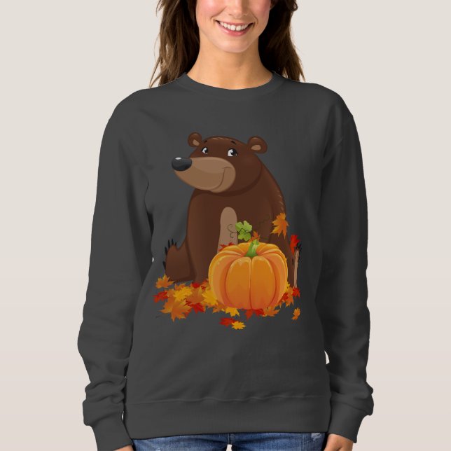 Cute Fall Seasonal bear with pumpkin Sweatshirt (Front)