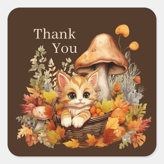 cute  Fall Seasonal cat add text Square Sticker (Front)