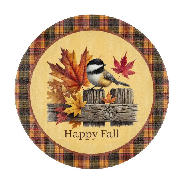 Cute Fall Seasonal chickadee bird lovers Cutting Board (Front)