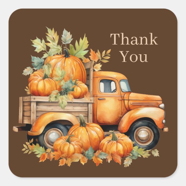 cute Fall Seasonal Country truck thank you Square Sticker (Front)