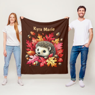 Cute Fall Seasonal hedgehog  Fleece Blanket