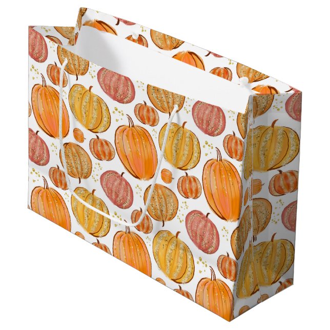 Cute Fall Seasonal pumpkin tiled party Large Gift Bag (Front Angled)