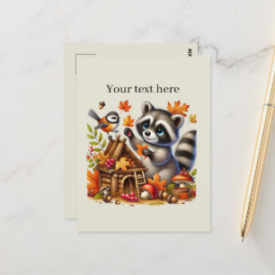 Cute Fall Seasonal racoon Postcard