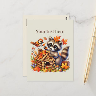 Cute Fall Seasonal racoon Postcard