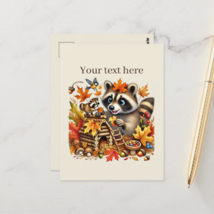 Cute Fall Seasonal racoon Postcard