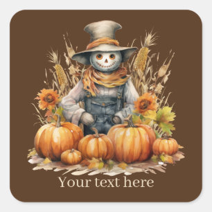 Cute Fall Seasonal scarecrow add text pumpkin  Square Sticker