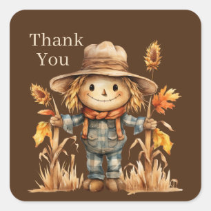 Cute Fall Seasonal scarecrow add text pumpkin  Square Sticker