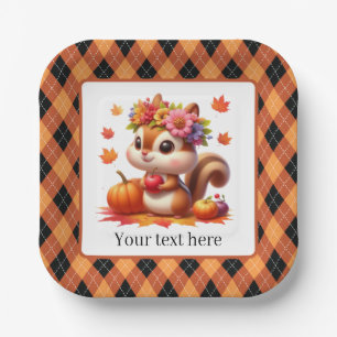 Cute Fall Seasonal squirrel customisable party Paper Plate