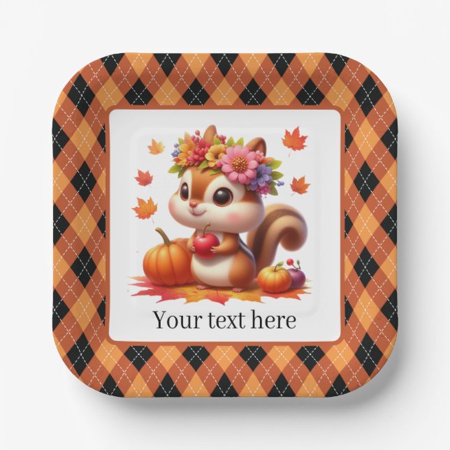 Cute Fall Seasonal squirrel customisable party  Paper Plate (Front)