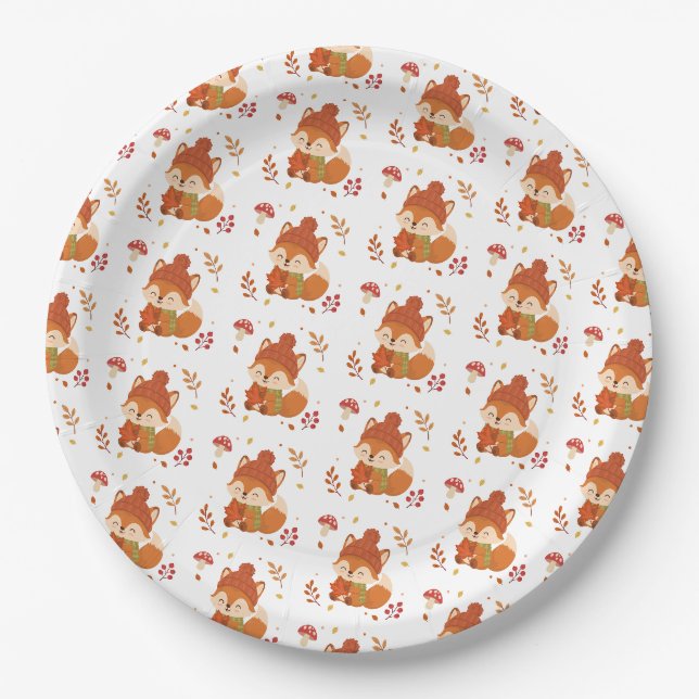Cute Fall Smiling Fox Watercolour Paper Plate (Front)
