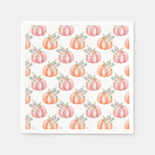 Cute Fall Soft Pink and Orange Floral Pumpkins Napkin