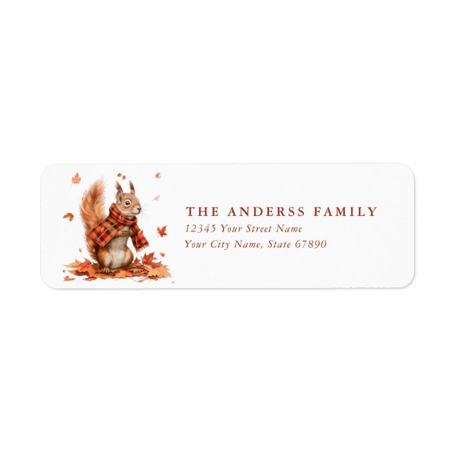 Cute Fall Squirrel Return Address Labels (Front)
