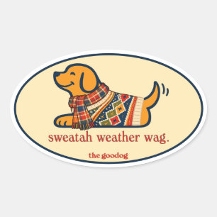 Cute Fall Sweater Dog Oval Sticker