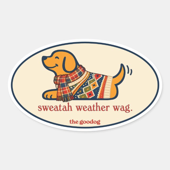 Cute Fall Sweater Dog Oval Sticker (Front)