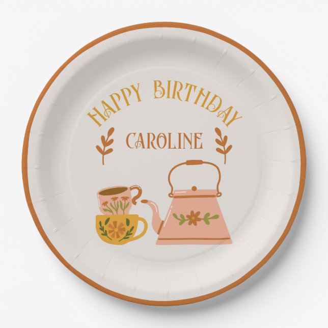 Cute Fall Tea Party Custom Birthday Paper Plate (Front)