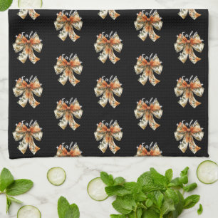 Cute Fall Themed Pattern Simple Fall Black Tea Towel