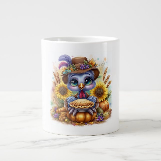 Cute Fall Turkey Large Coffee Mug (Front)