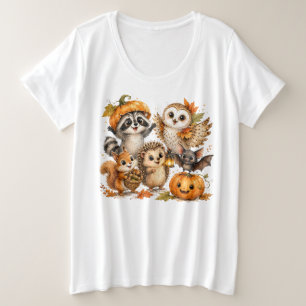 Cute Fall Woodland Animals Playing Plus Size T-Shirt