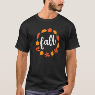 Cute Fall Wreath With Leaves Autumn Leaves Fall Co T-Shirt