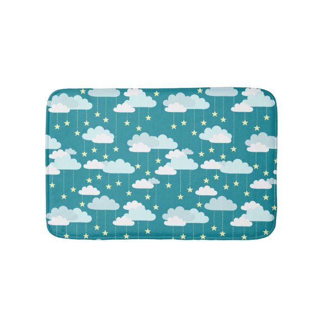 Cute Falling Stars & Clouds Pattern Bath Mat (Front)
