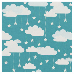 Cute Falling Stars & Clouds Pattern Fabric