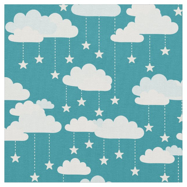 Cute Falling Stars & Clouds Pattern Fabric (Close Up)