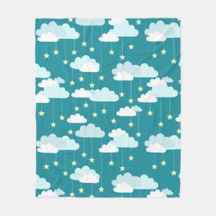 Cute Falling Stars & Clouds Pattern Fleece Blanket