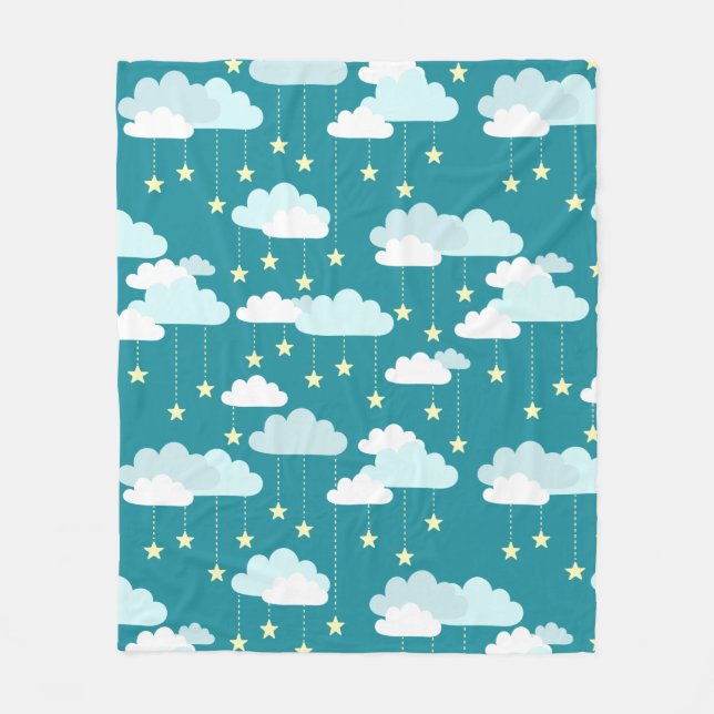 Cute Falling Stars & Clouds Pattern Fleece Blanket (Front)