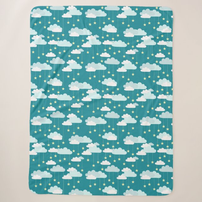 Cute Falling Stars & Clouds Pattern Sherpa Blanket (Front)