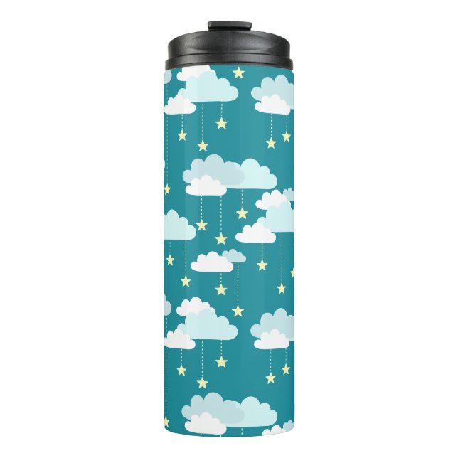 Cute Falling Stars & Clouds Pattern Thermal Tumbler (Front)