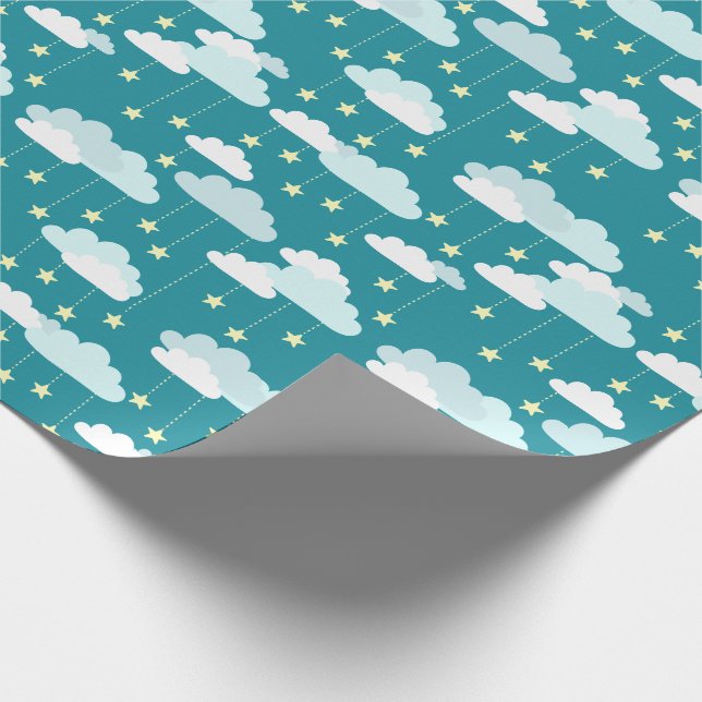 Cute Falling Stars & Clouds Pattern Wrapping Paper (Corner)
