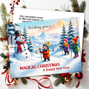 Cute Family Children Snowman Merry Christmas Holiday Postcard