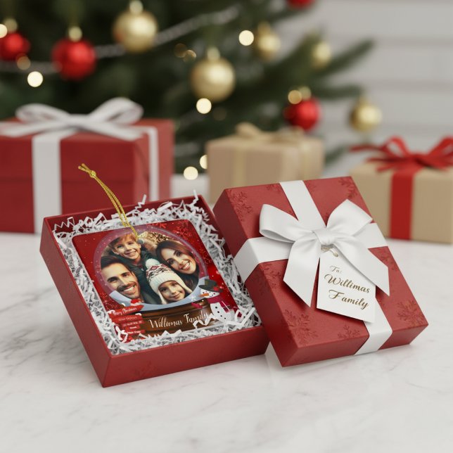 Cute Family Christmas Snow Globe Photo  Ceramic Ornament (Creator Uploaded)