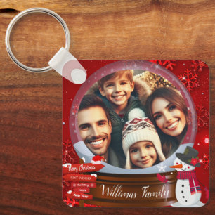 Cute Family Christmas Snow Globe Photo  Key Ring