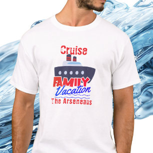 Cute Family Cruise Vacation Blue & Red Personalise T-Shirt