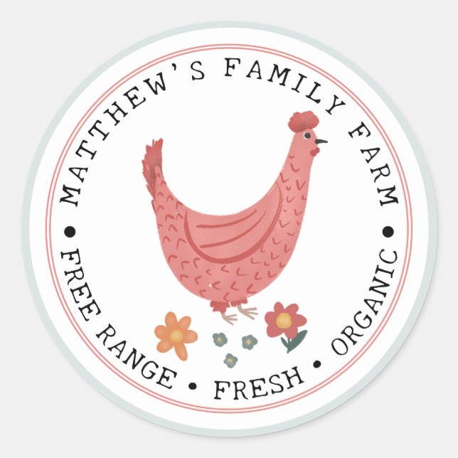Cute Family Farm Chicken egg box Classic Round Sticker (Front)