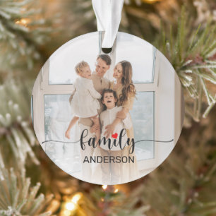 Cute Family Love Black Script Custom Photo  Ornament