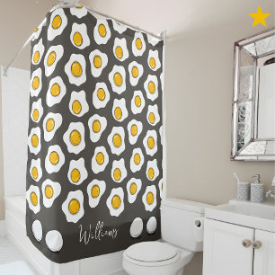Cute Family Name Fried Eggs Pattern Breakfast Shower Curtain