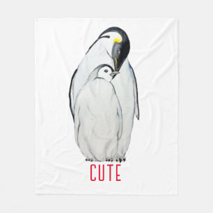 Cute family of emperor penguins T-Shirt Fleece Blanket