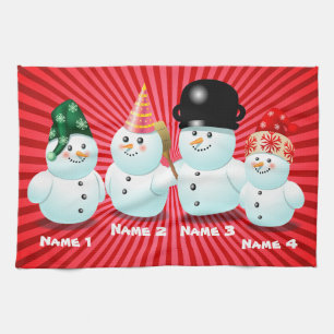 Cute Family Of Snowmen Customisable Cartoon Tea Towel