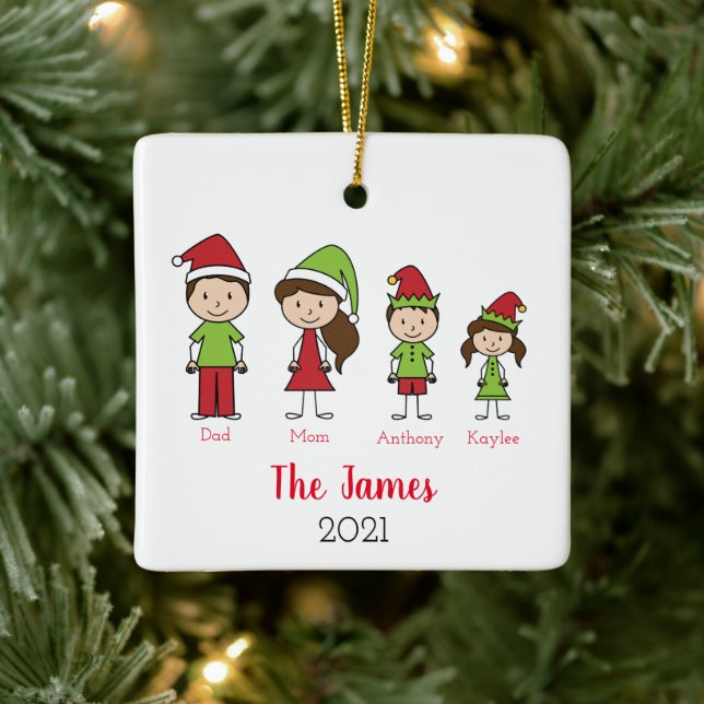 Cute Family Personalised Christmas Ceramic Ornament (Tree)