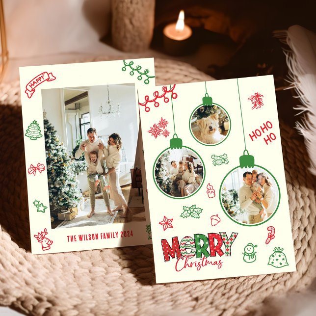 Cute Family Photo Doodle Christmas Holiday Card (Creator Uploaded)