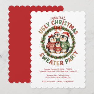Cute Family Red Penguin Ugly Christmas Party TMF26 Invitation