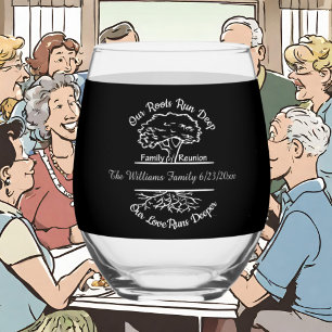 Cute Family roots add name date Stemless Wine Glass