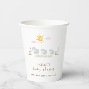 Cute Family Sheep Floral Garden Baby Shower Paper Cups