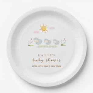 Cute Family Sheep Floral Garden Baby Shower Paper Plate