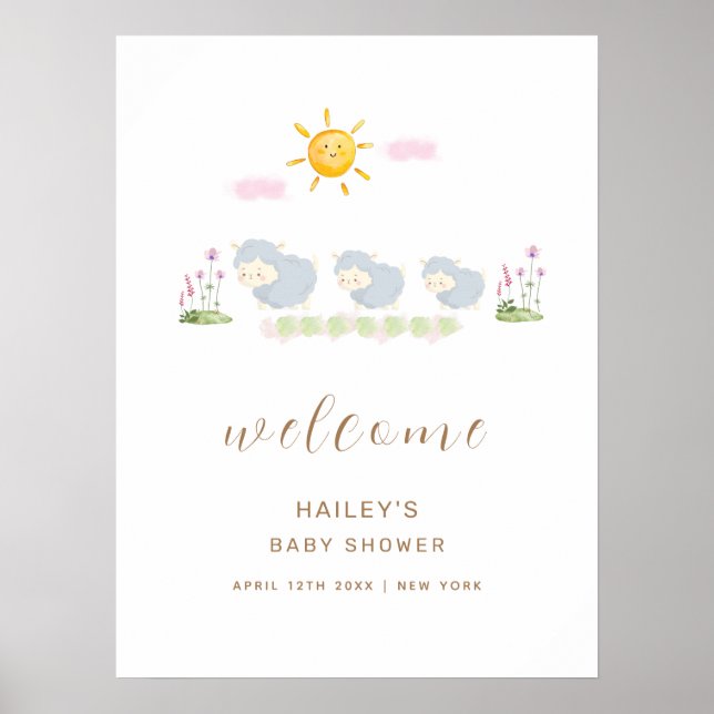 Cute Family Sheep Garden Welcome Baby Shower  Poster (Front)