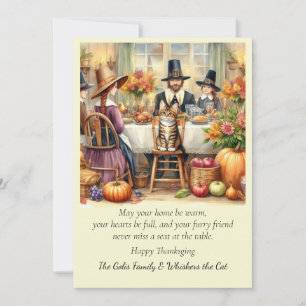 Cute Family with Cat Thanksgiving Holiday Card